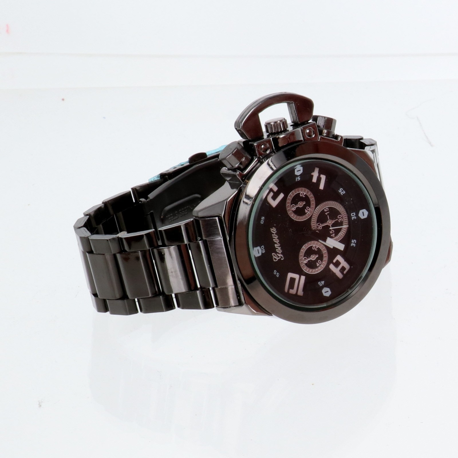 Geneva collection Men’s Oversize Watch & Crown Gun Finish Metal Band 61mm Wide