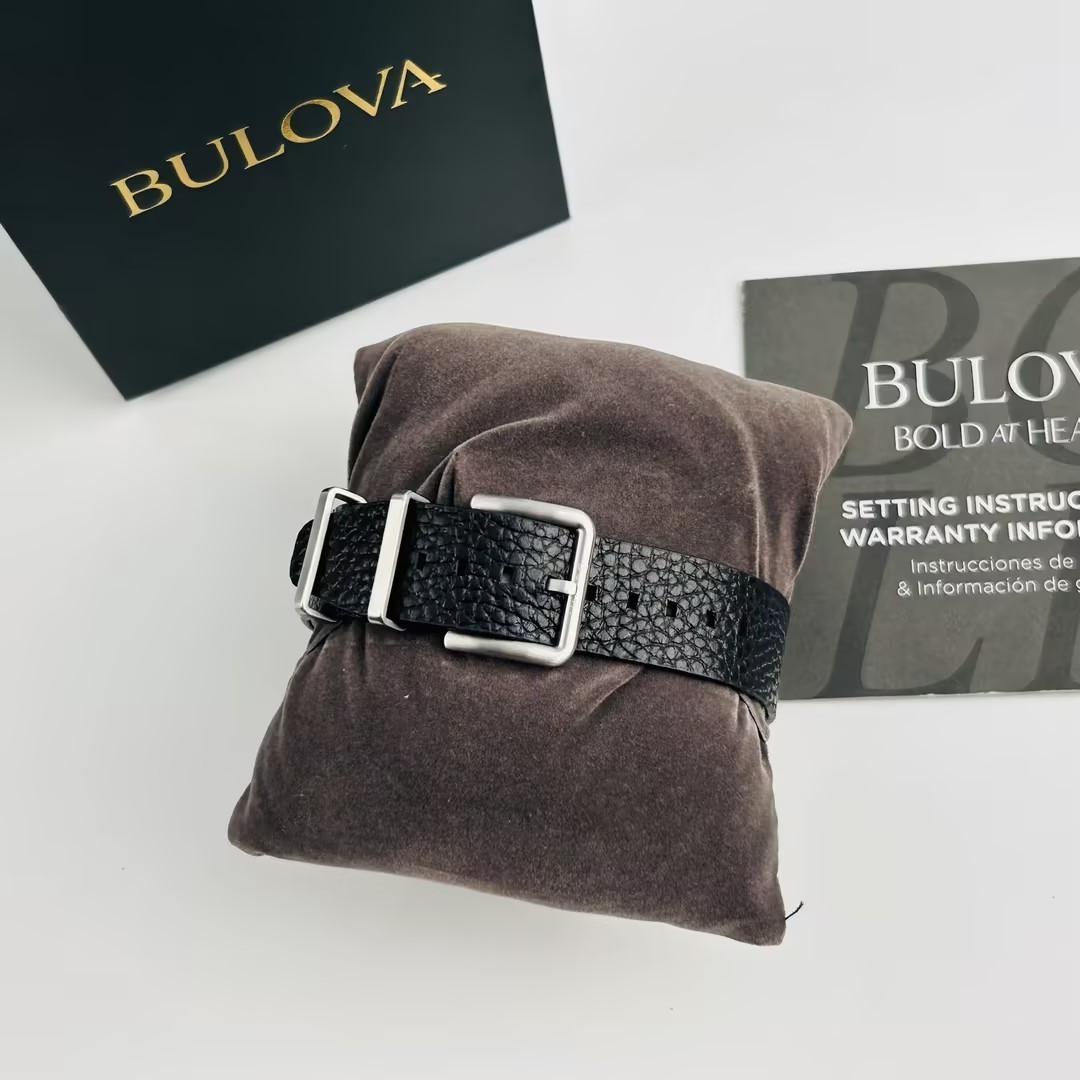 Bulova Hack 98A246 Ivory Dial Black Leather Strap Men’s Automatic Watch 38MM