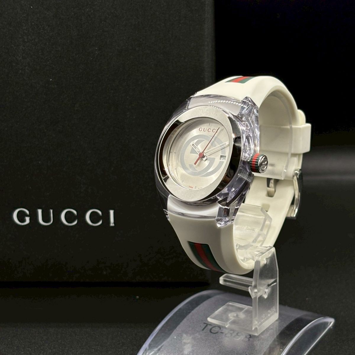 GUCCI Watch Sync Interlocking Sherry Line Rubber Quartz 137.3 White From Japan