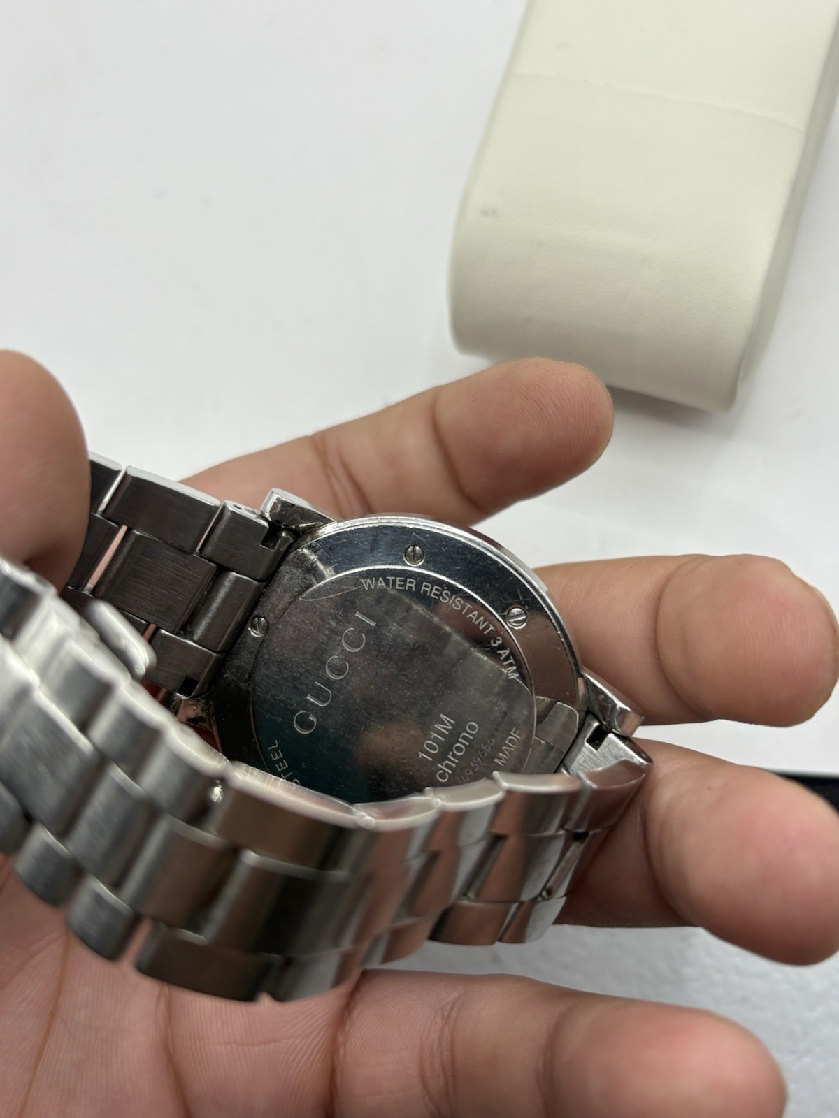 Gucci YA101324 G Shape Chronometer Men’s Swiss Made Diamond Watch Working