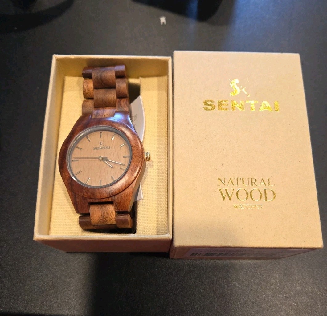 Sentai Wooden Watch Eco Friendly Natural Wood Quartz Wristwatch New In Box C39