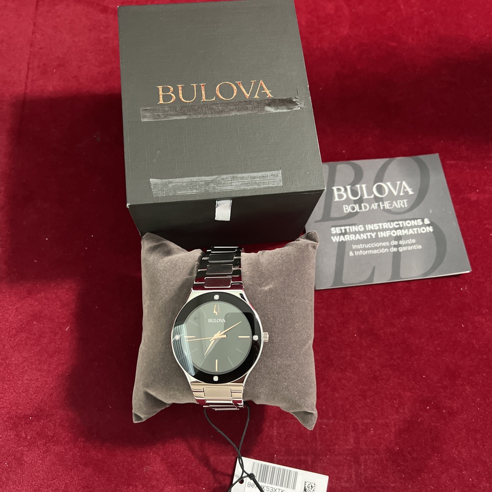 New Mens BULOVA Millennia Black Dial Diamond Accents 43mm S/S Quartz Watch