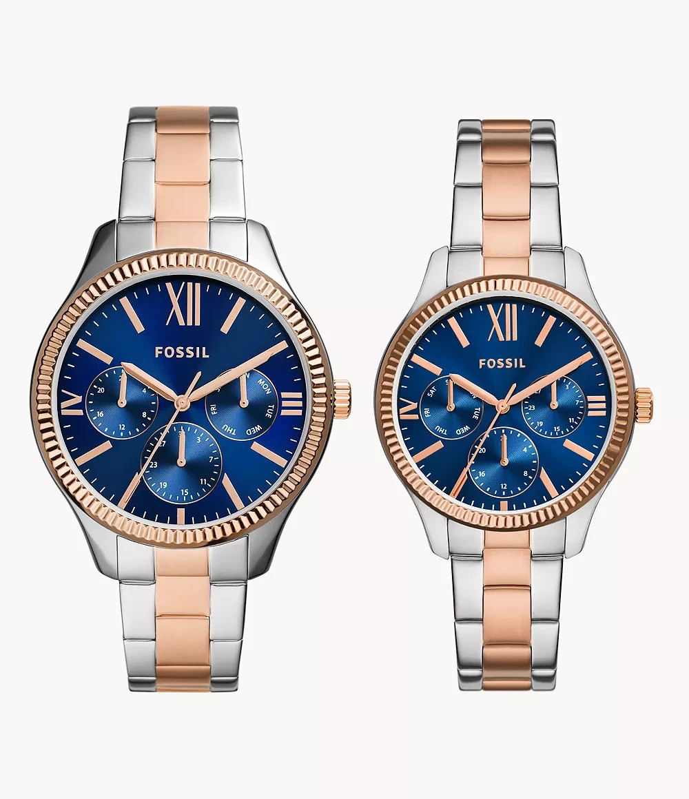 Fossil His and Hers Multifunction Two-Tone Stainless Steel Watch Set BQ2736SET