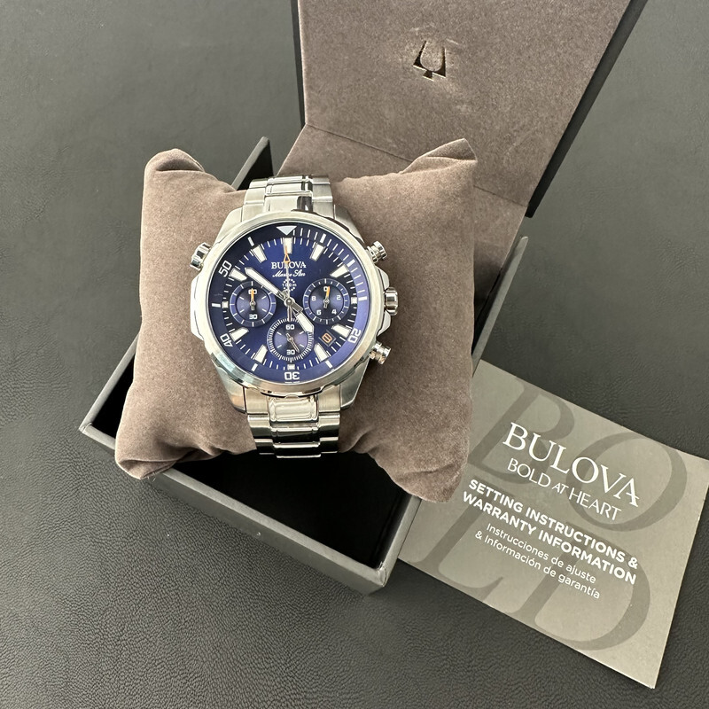 Bulova Marine Star/96B256 Chronograph Blue Dial 6S20/Swiss Quartz Watch 43MM
