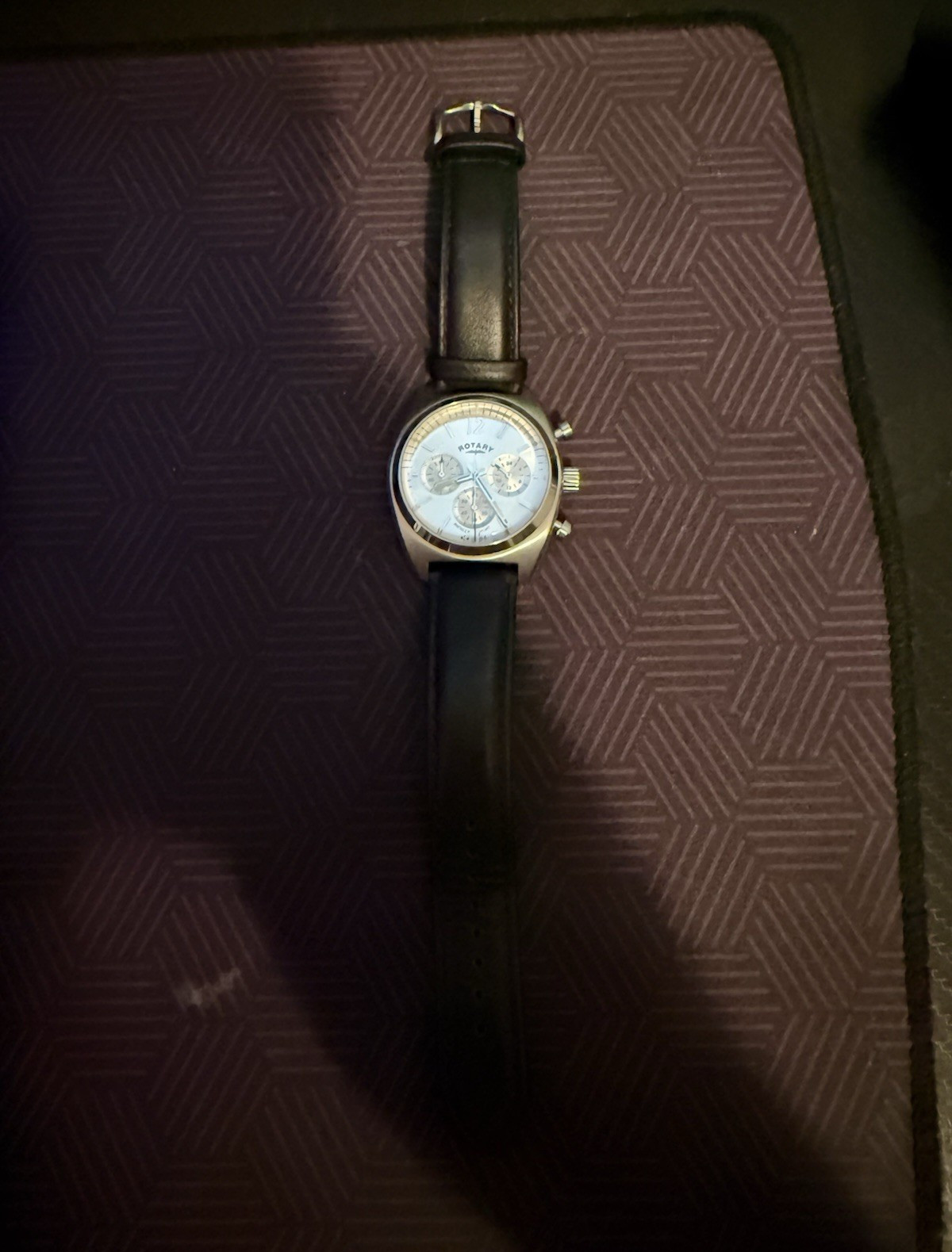 Rotary Quartz Chronograph Watch Black Leather Strap 40-43.9mm Silver Dial