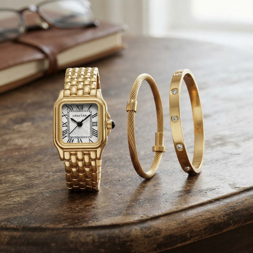 Vintage Gold Bangle Watch with Water-Resistant Bracelets – Stylish Women’s Gift