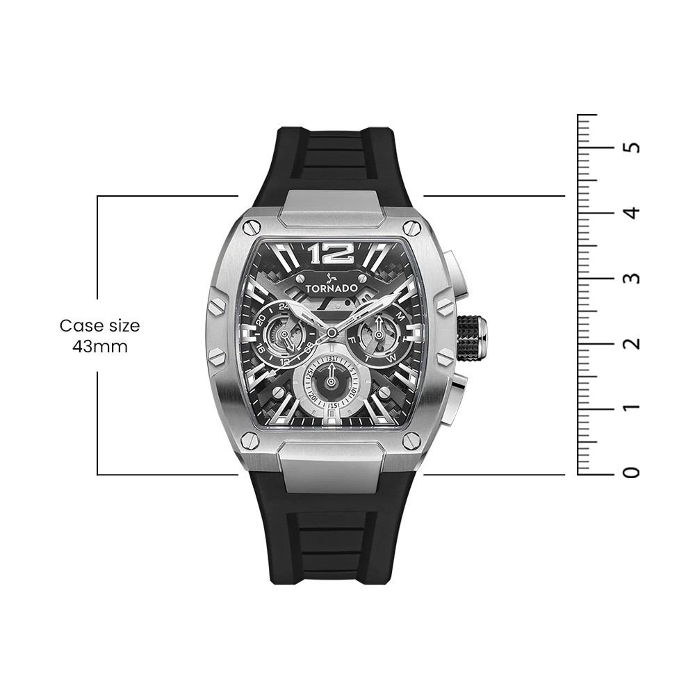 Tornado Xenith Men’s Multi Function Watch | Black Dial, 43x54mm, 100 m (10 ATM)