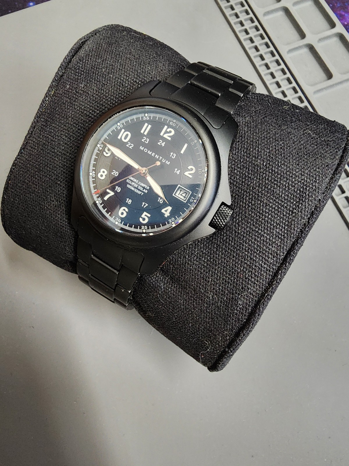 Momentum Smokejumper Eclipse Titanium Solar Quartz Wristwatch 38mm With Box