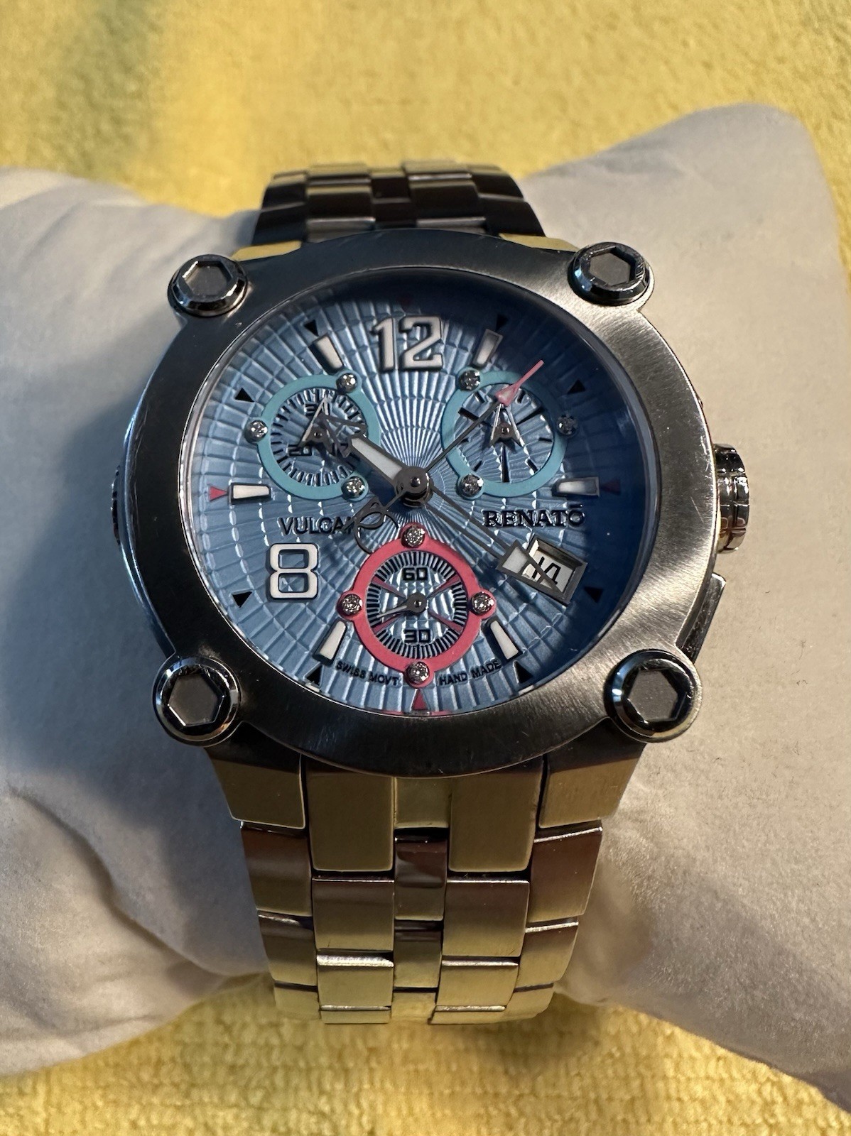 Renato Vulcan Ltd. Ed. (number 7/65) 35mm Chronograph Watch w/ Baby Blue Dial