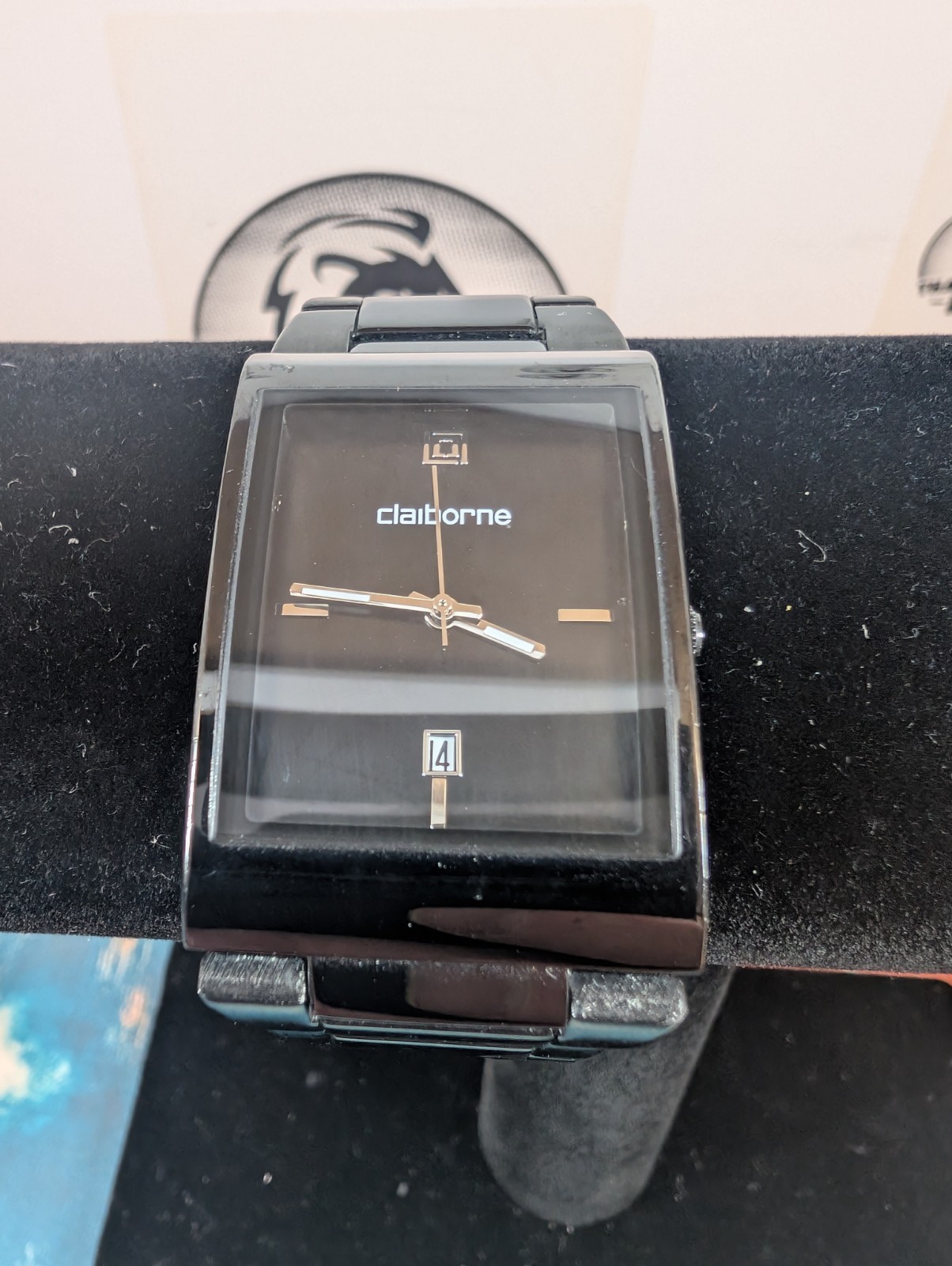 Claiborne’s Quartz Men’s Watch. Black Stainless Steel. Needs Battery. Good Cond.