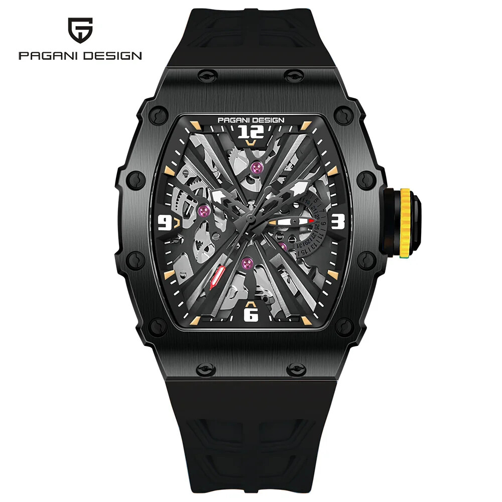 PAGANI DESIGN PD1738 VH65 Skeleton MILLE Men’s Quartz Watch Matte Black 10Bar