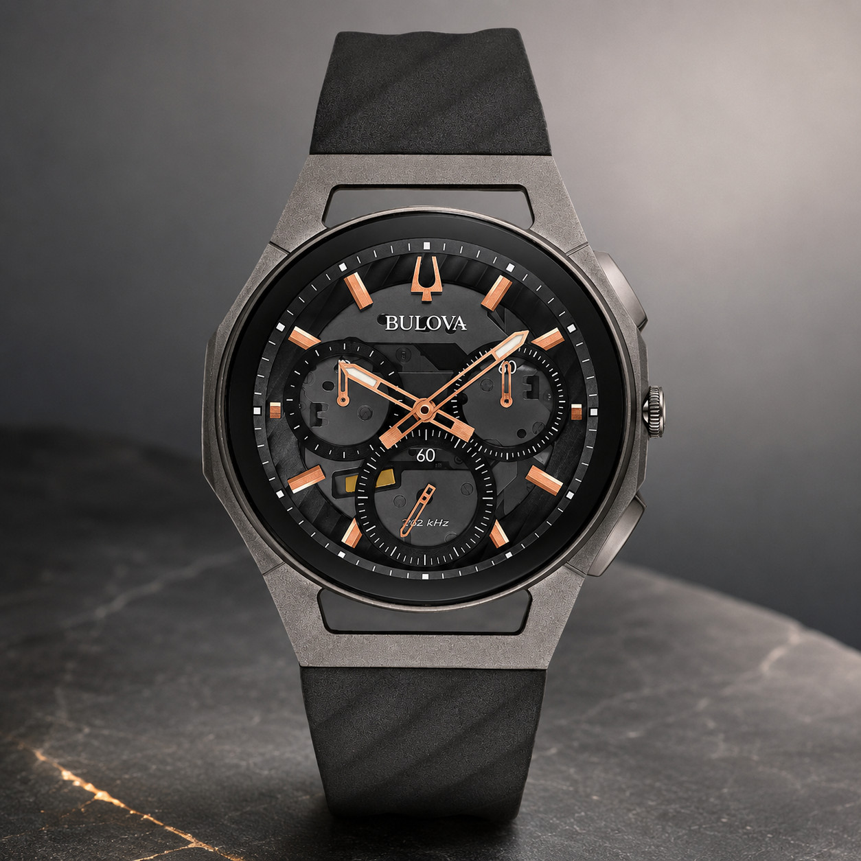 Bulova CURV 98A162 44mm Titanium/Stainless Case with Black Strap Men’s…