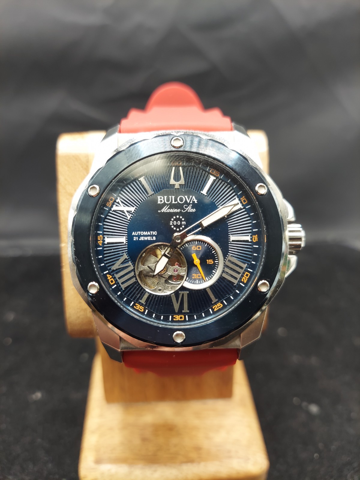 Bulova 98A303 Marine Star Blue Dial Rubber Strap Men’s Automatic Watch 44 mm