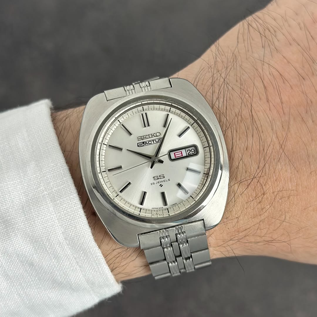 Rare Seiko 5 actus SS Automatic Ref. 6106-7440 Silver Dial JDM Day Date Watch