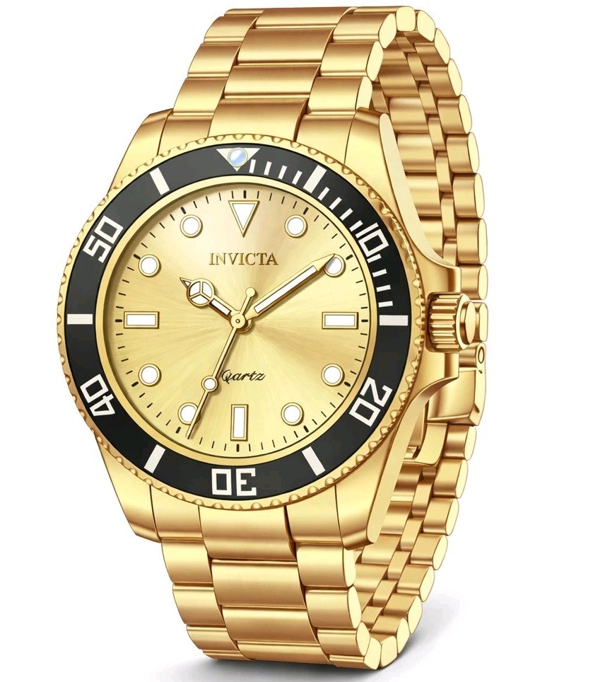 New Invicta Pro Diver 69396 Men 42mm Gold Dial Black Bezel Qtz Stainless Watch