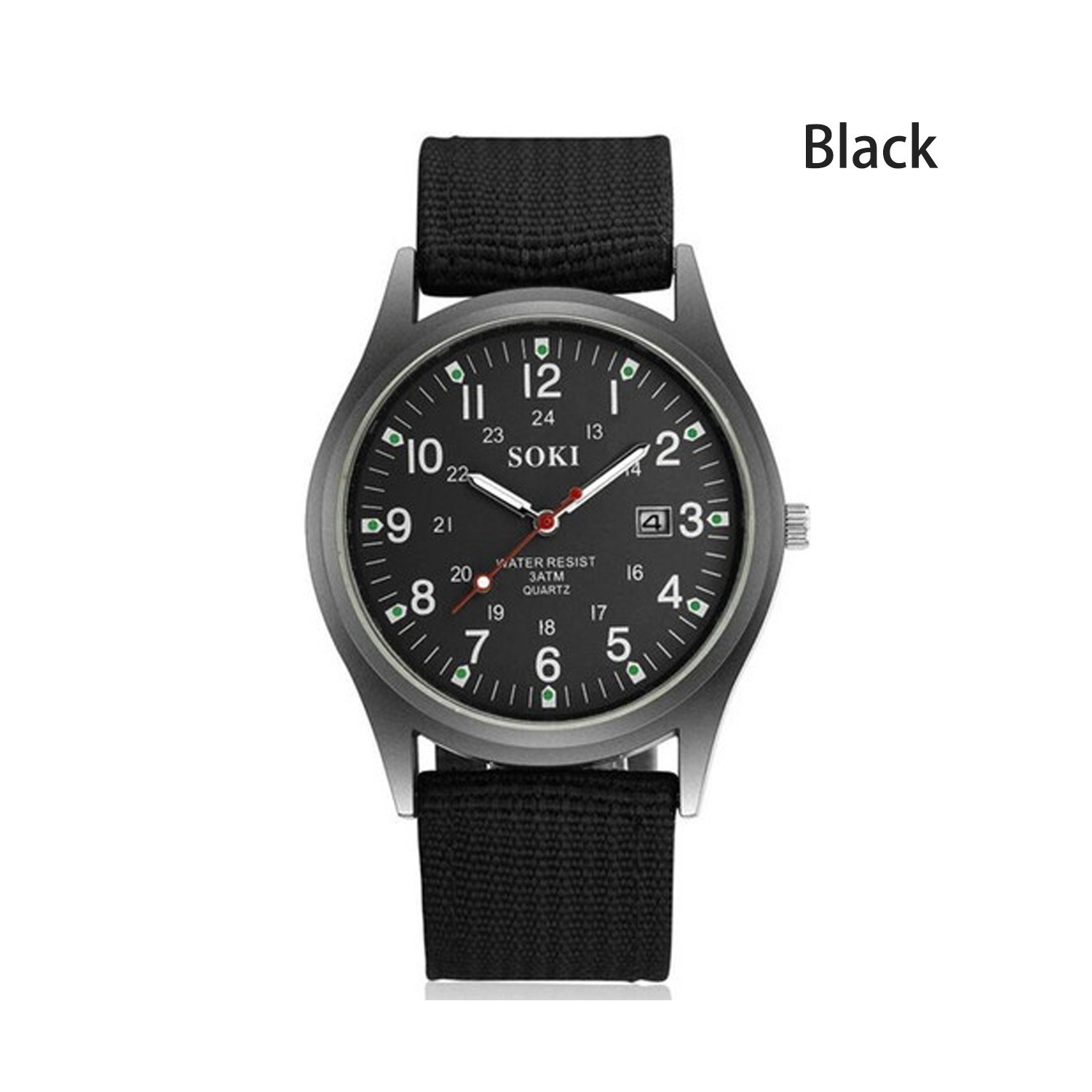 Men’s Military Army Luminous 24 Hours Dial Nylon Strap Date Quartz Wrist Watch