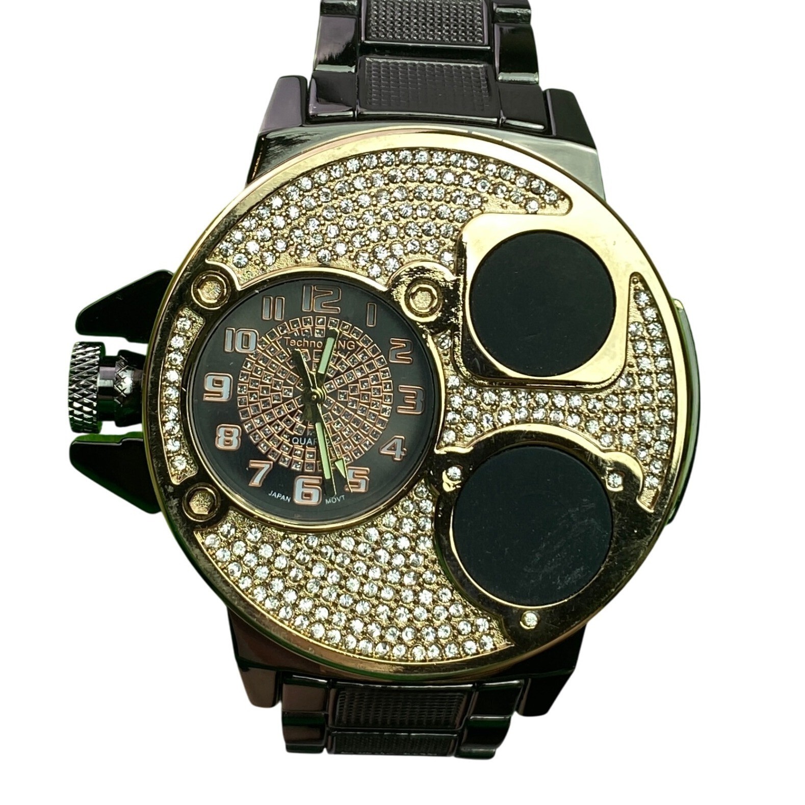 Techno King Watch Mens Iced Hip Hop Crystals Stainless Steel Water Resistant