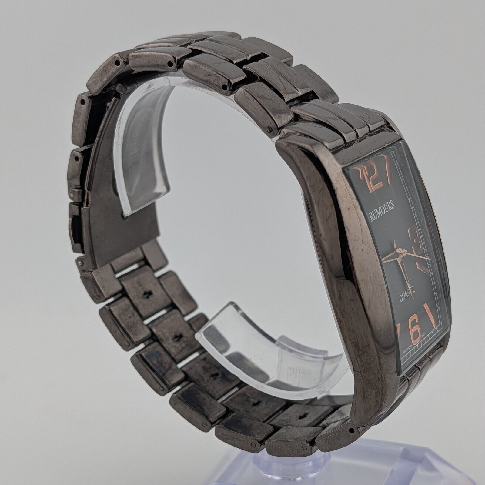 Rumours Gunmetal Dark Brown Rectangular Quartz Rose Gold Accents Watch