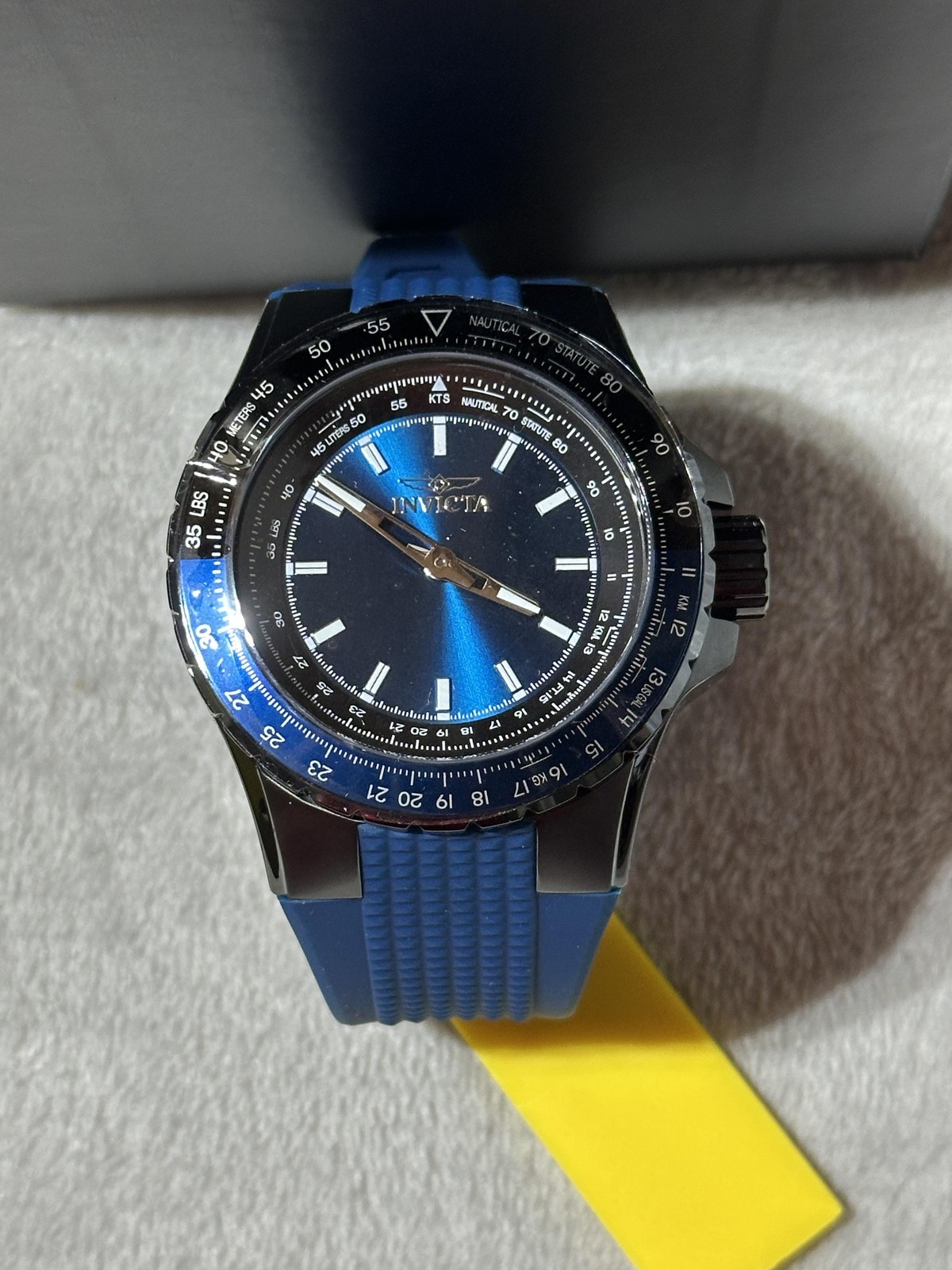 Invicta Aviator 50mm Watch Mens Blue Dial Black Bezel Blue Silicone Strap 49653
