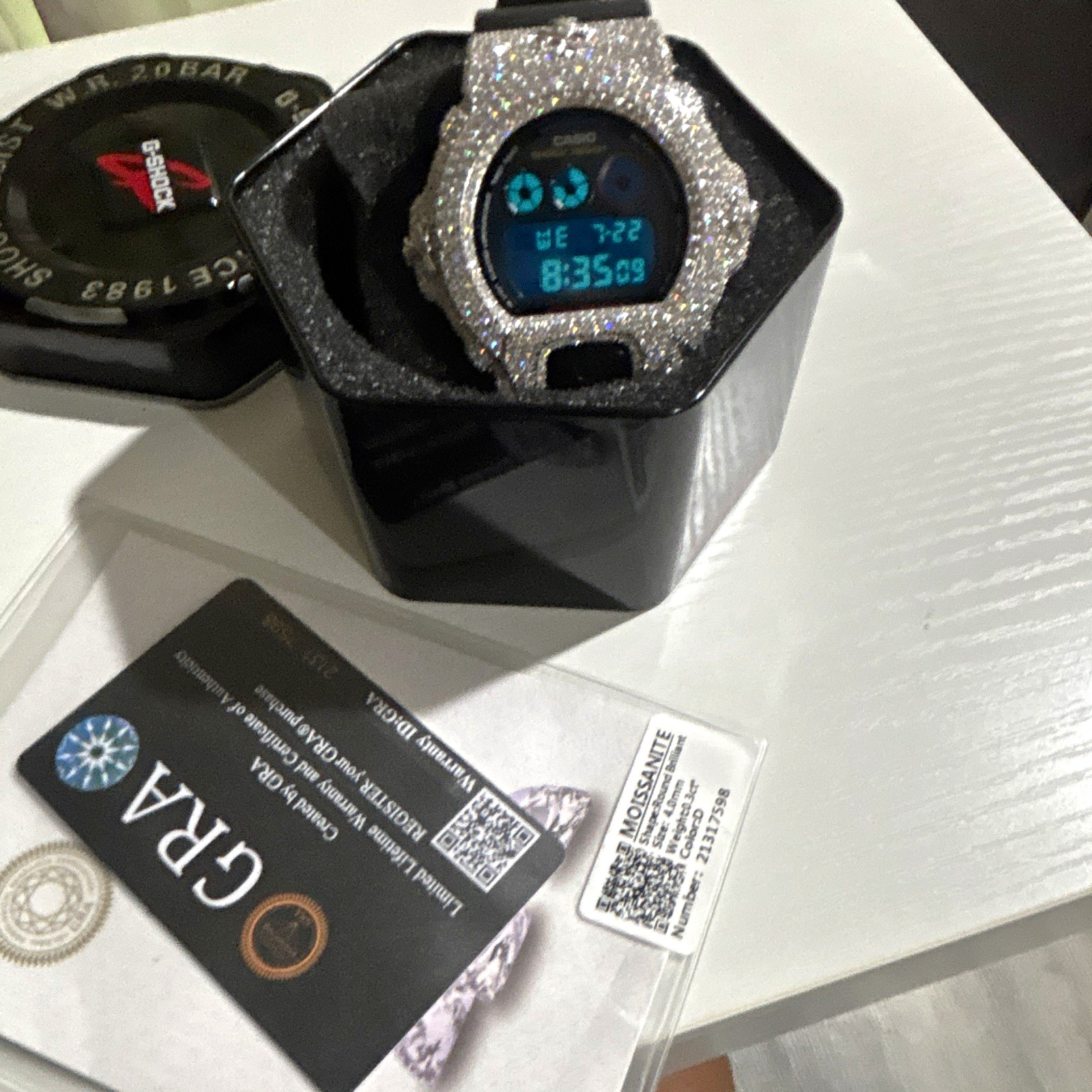 Iced out moissanite Gshock with Chrome Heart crosses