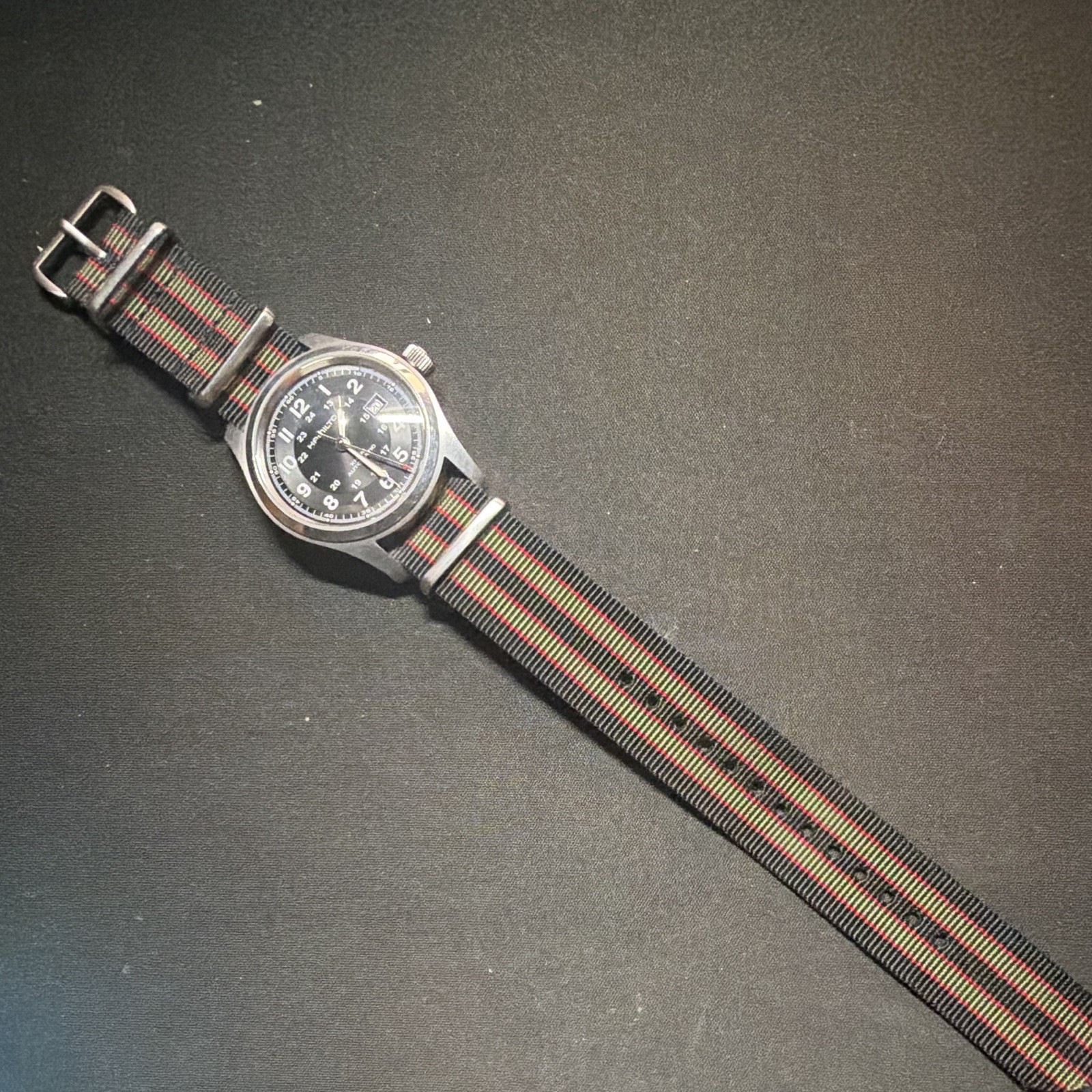 Hamilton Khaki Field Automatic Black Dial Date Sapphire 100m Nylon Strap