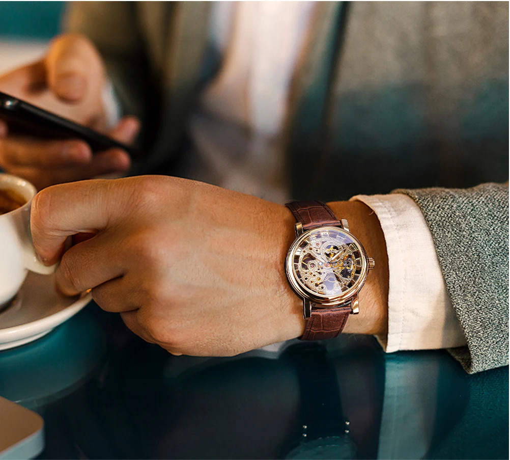 WINNER Mechanical Luxury Leather Elegant Skeleton Automatic Men’s Watch