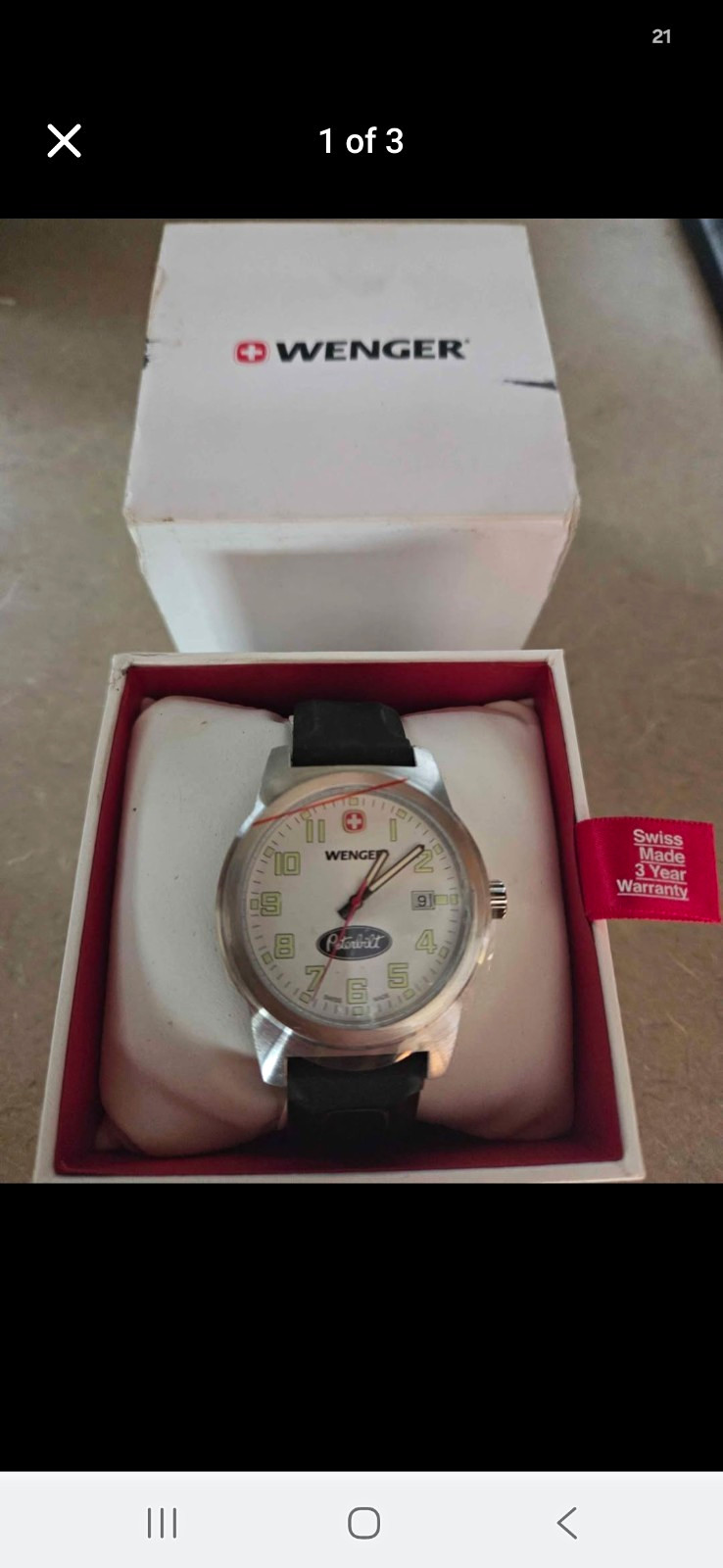 Wenger Patriot Swiss Quartz Date Wristwatch White Dial Black Rubber Strap Box