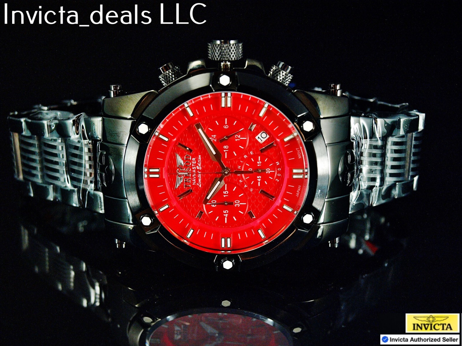 Tresod Men’s NAVMASTER Chronograph Red Dial Black Tone Sapphire Crystal SS Watch