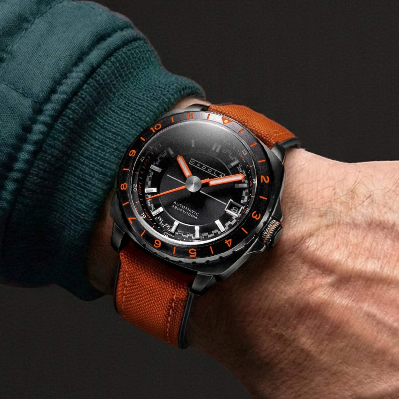 Overdrive Automatic Black / Orange Canvas Black Dial Wristwatch CD-1063-07