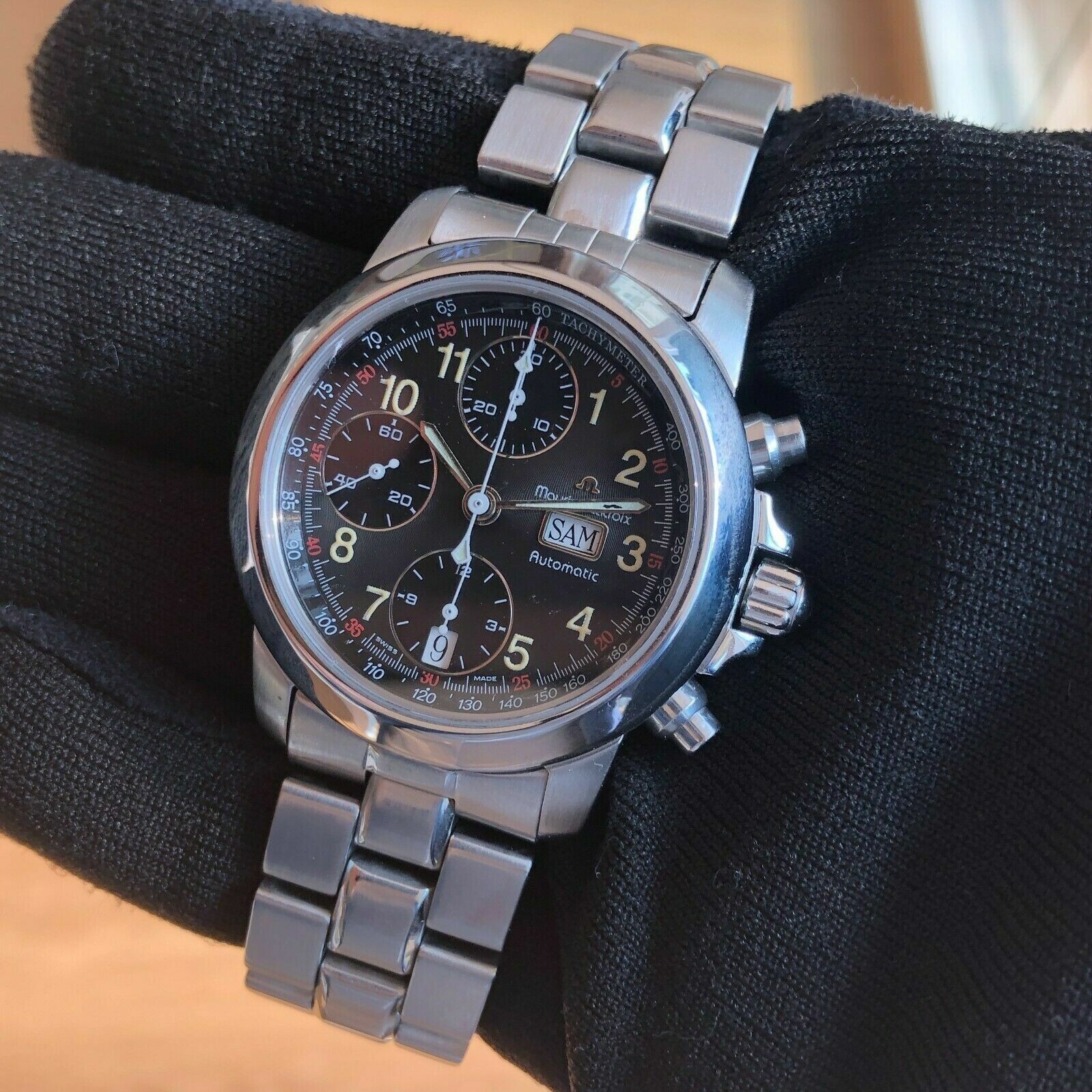 MAURICE LACROIX Chronograph 39721 Automatic Black Dial Stainless Steel Watch