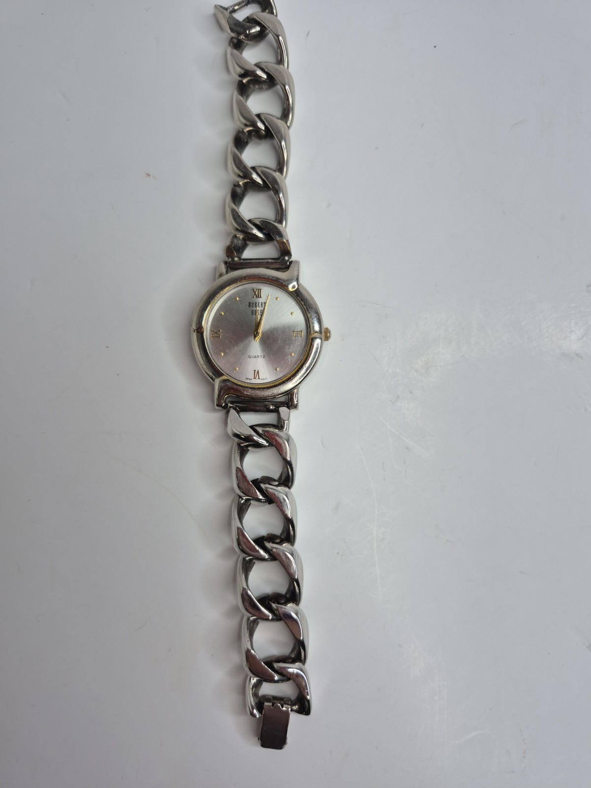 Robert Rose Women’s Quartz Watch Chain Link Silver Tone New Battery