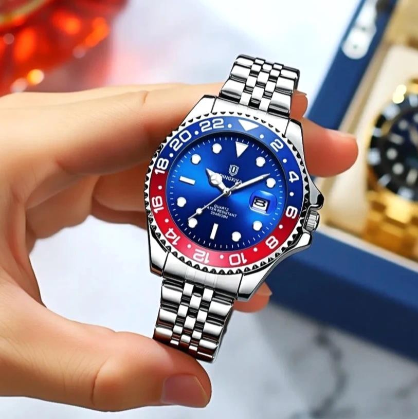 43MM QINGXIYA Quartz Business Men Watch Luxury Waterproof Stainless Steel Analog