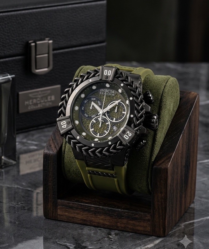 Invicta Reserve Herc Olive Dial Men’s Watch – 53mm, Steel, Silicone Band (33157)