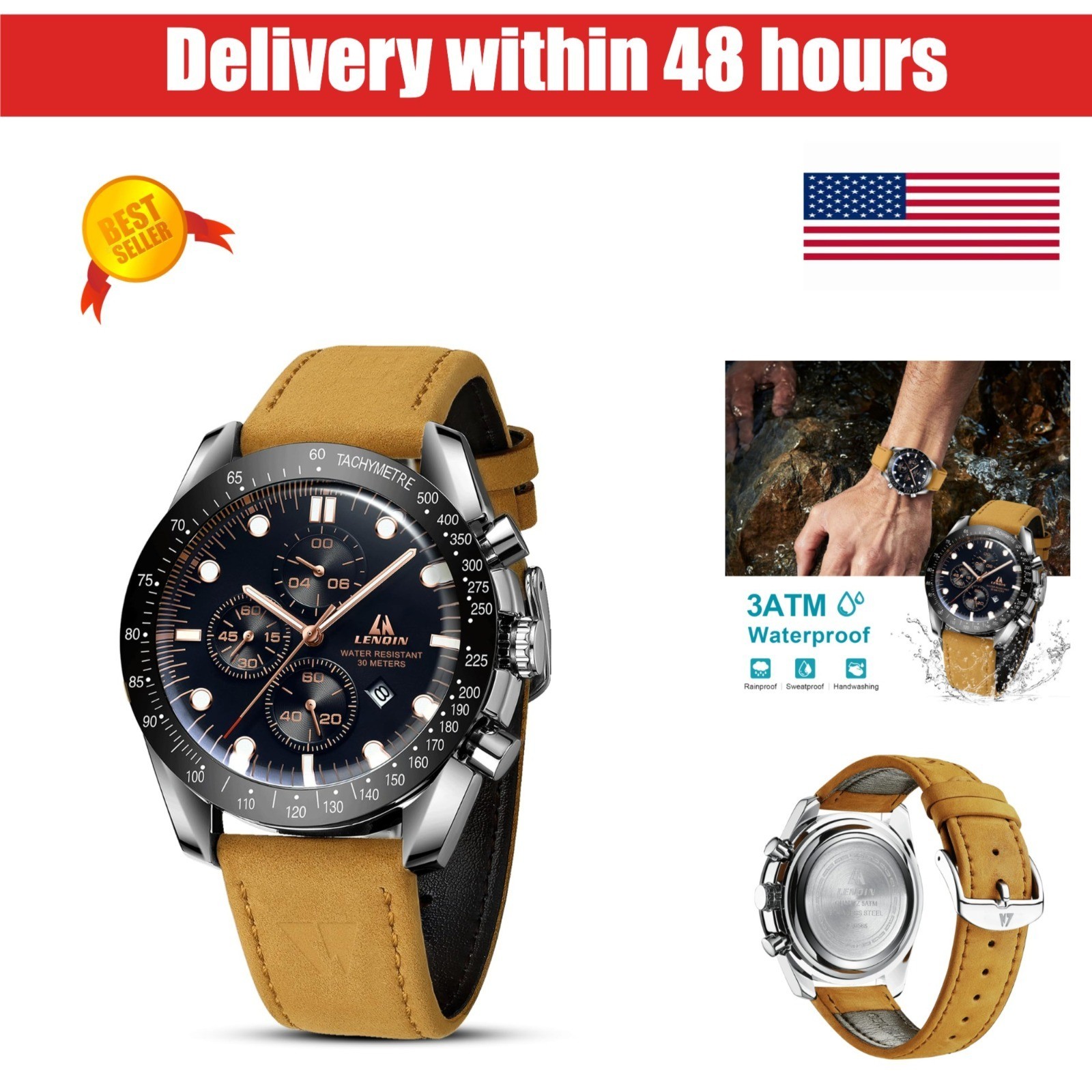 LN LENQIN Men’s Analog Quartz Watch, Luminous, 30M Waterproof