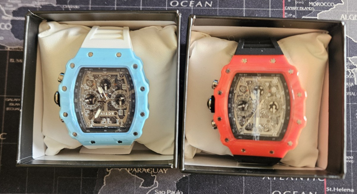 Acw2305-020 + 016 Activa Invicta Skeleton 44.3mm Black/Red+White/Blue (LOT of 2)