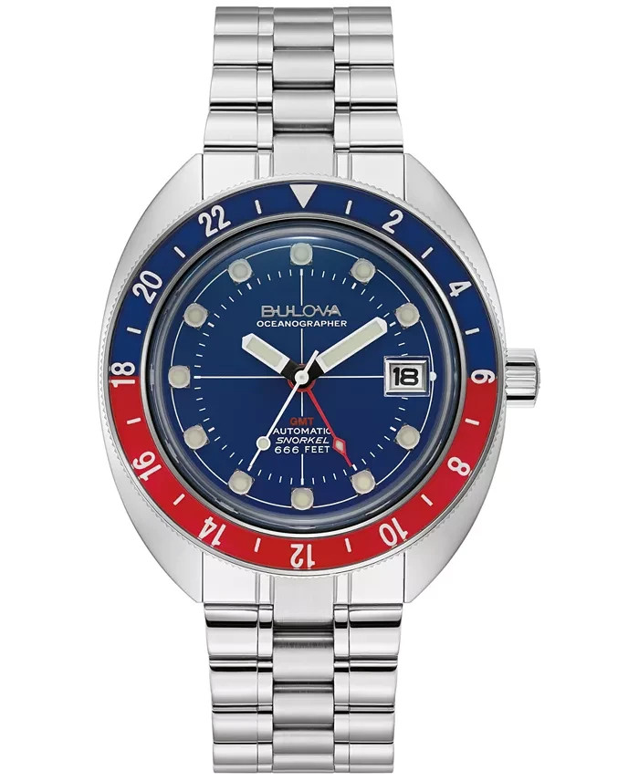 BULOVA Oceanographer Automatic Snorkel 41mm Pepsi Stainless Men’s Watch NEW