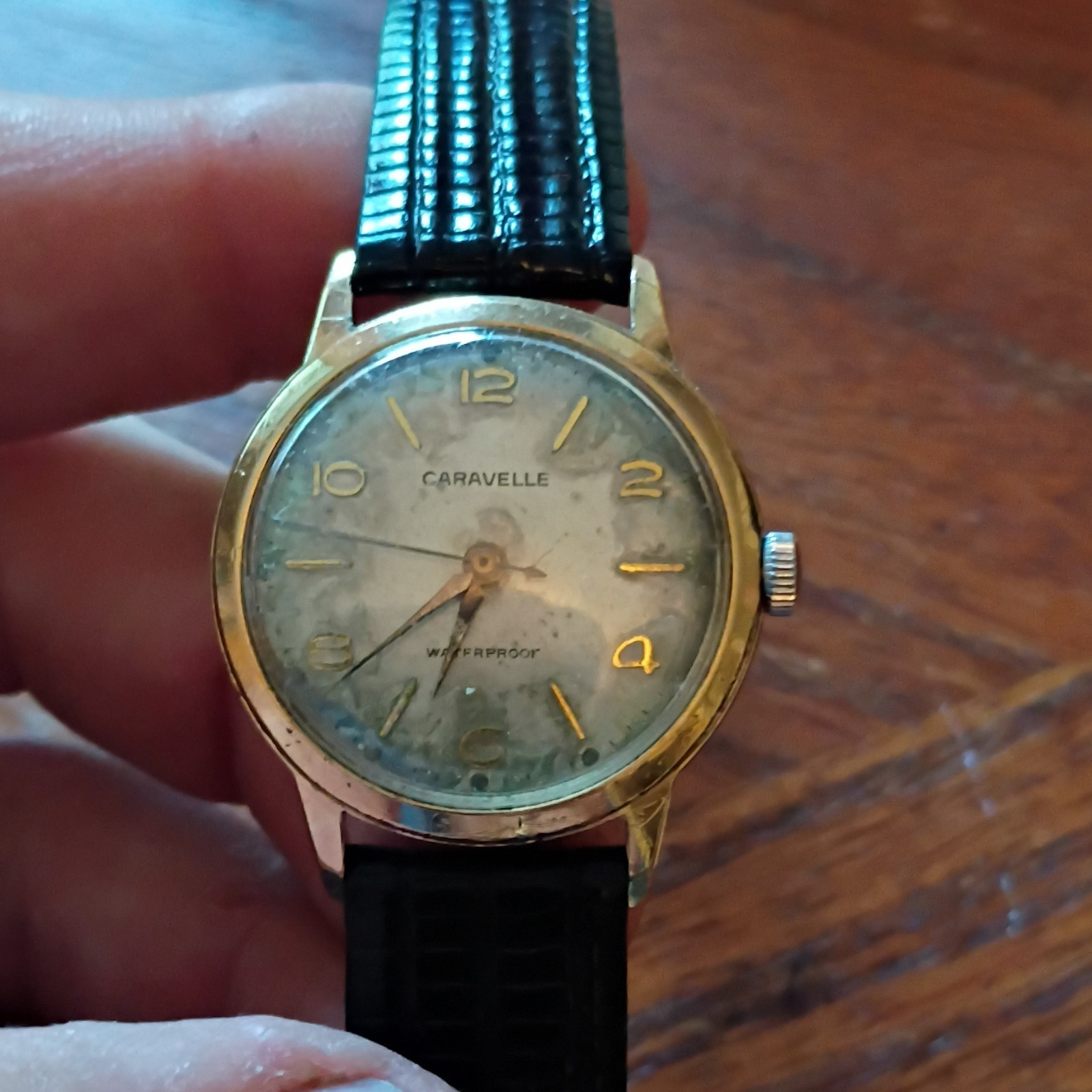 Caravelle Waterproof Vintage Manual Wind Silver Dial Gold/Black Leather