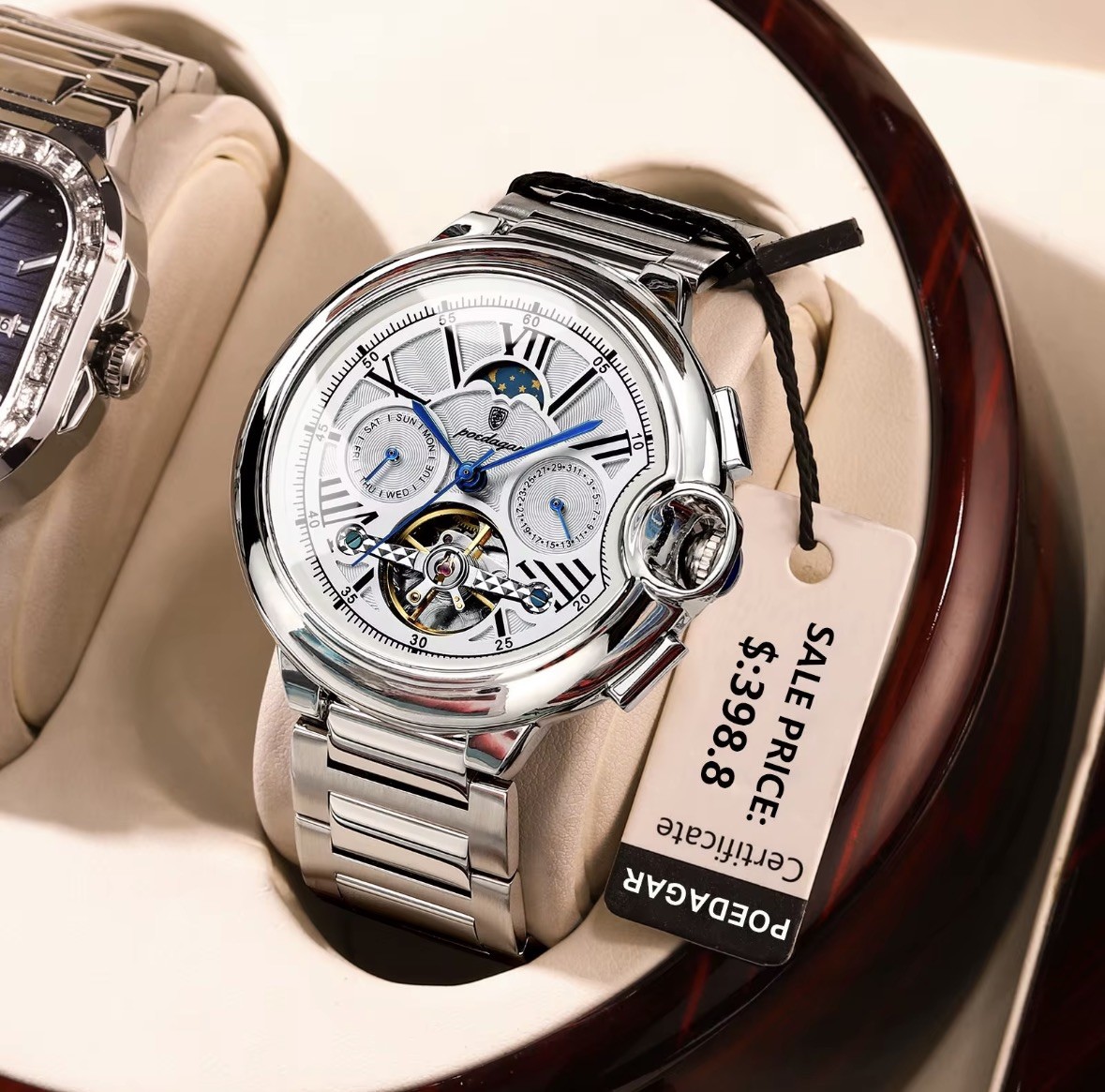 POEDAGAR Luxury Man Watch Hollow Tourbillon Automatic Mechanical Men Watch NEW*