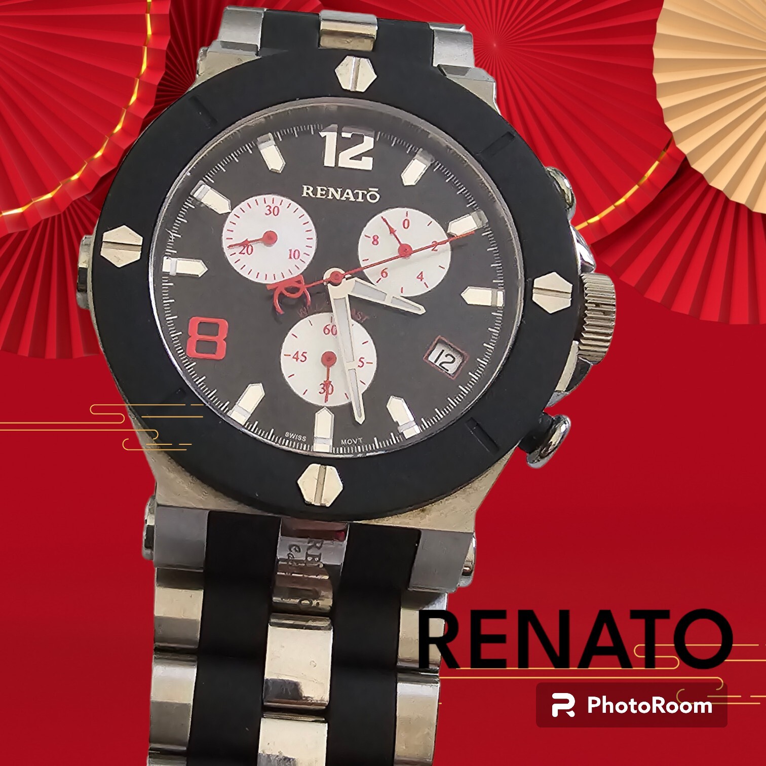 Renato Wilde Beast Men’s Watch, Swiss ETA G10, Black/SS Rubber Integration, EUC