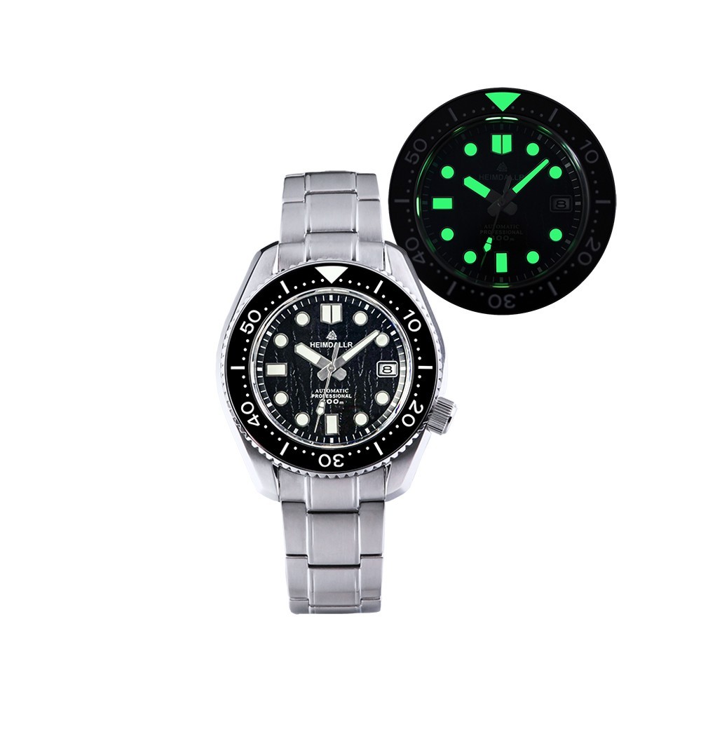 Heimdallr Black Textured MM300 NH35 300M Automatic Diver Watch Monobloc C3 44mm