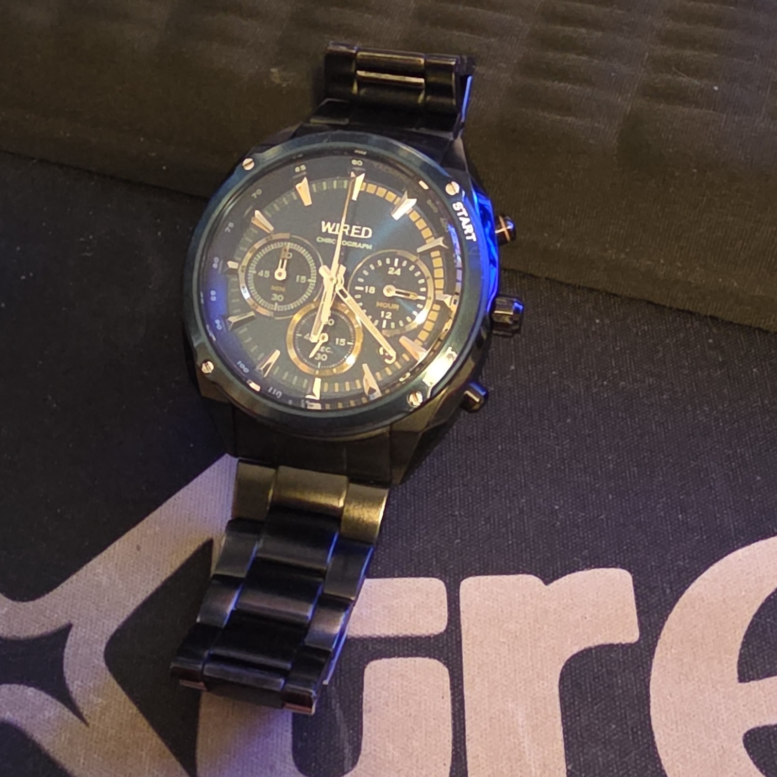 WIRED Chronograph Quartz Black Dial Tachymeter Black Metal Bracelet Watch