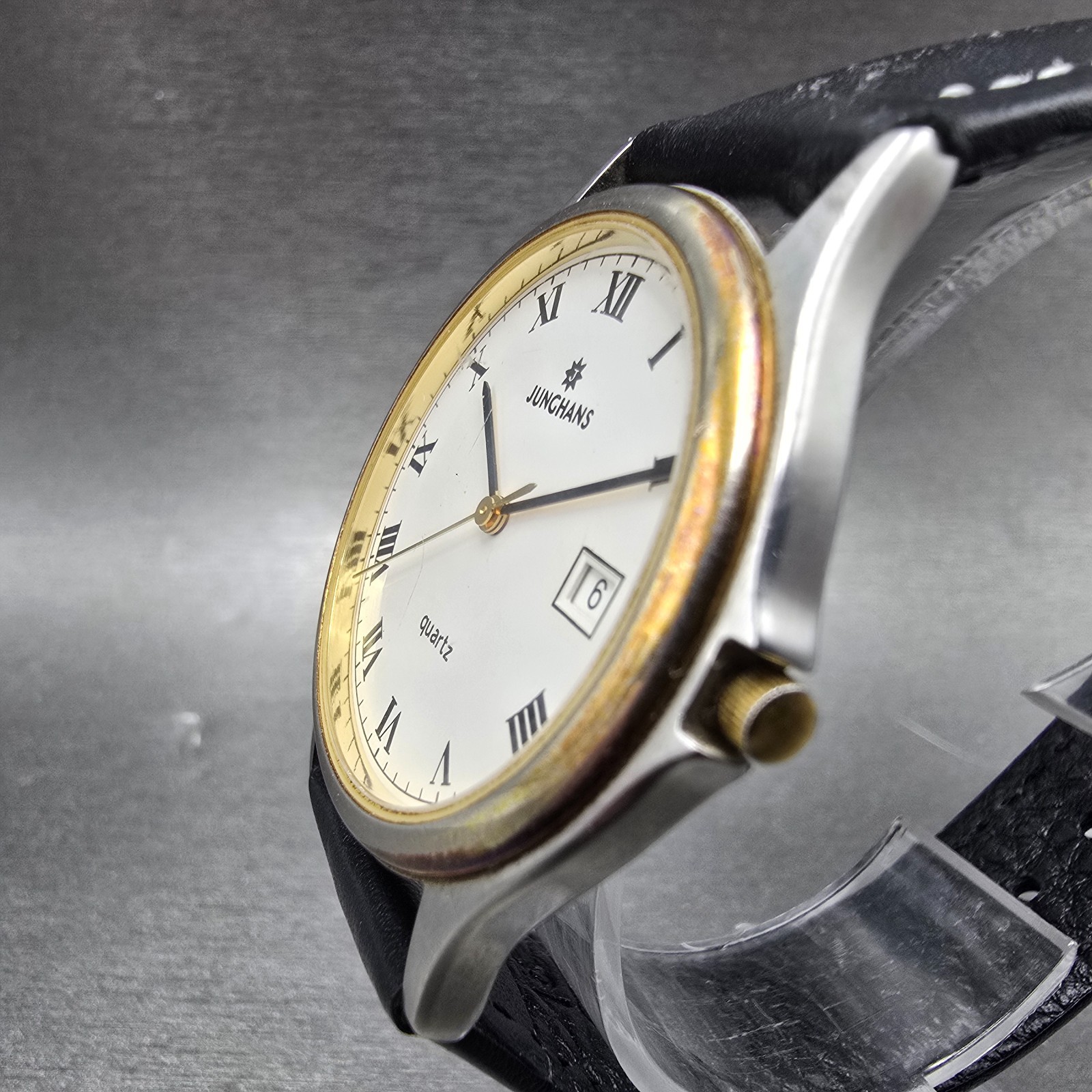 Junghans Watch Men 35mm White Dial Two Tone Date Round Leather New Battery