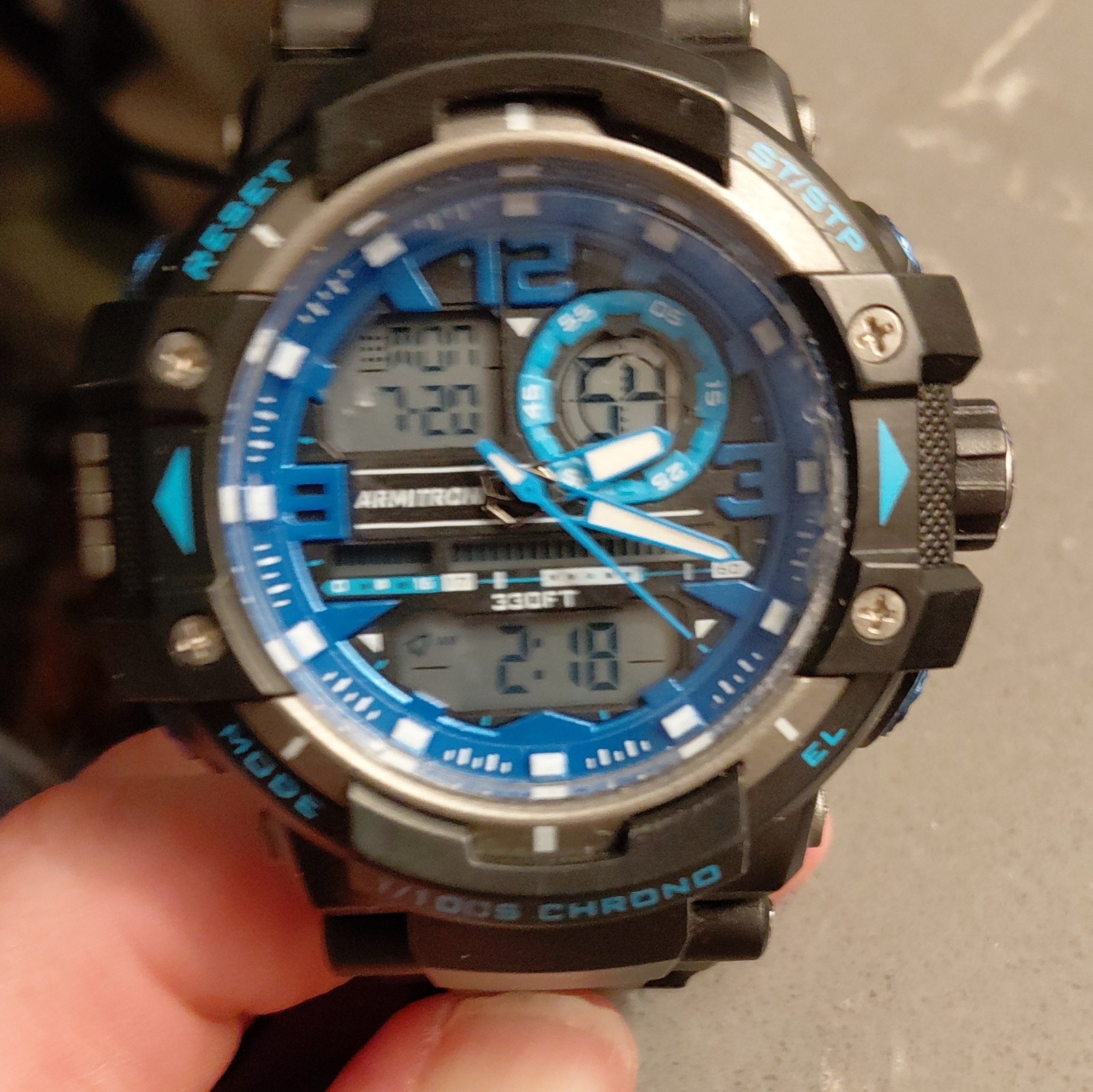 Armitron Pro Sport Men’s Analog-Digital Quartz Chronograph Black/Blue WR 100m
