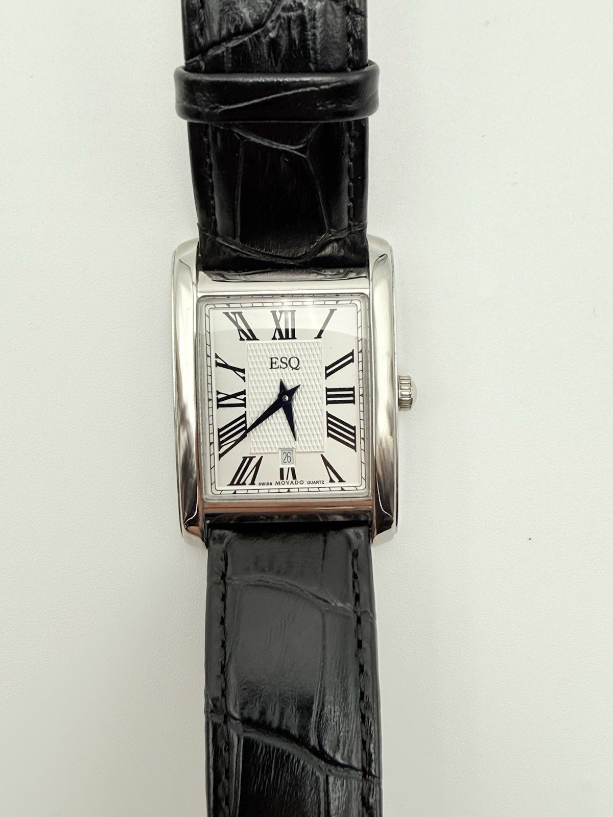 ESQ by Movado Filmore watch rectangular stainless case ES.29.1.14.5578 Runs U5