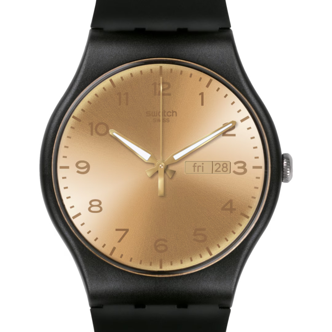 Swatch Golden Friend SUOB716 New Gent Gold Dial Day Date 41mm New Battery