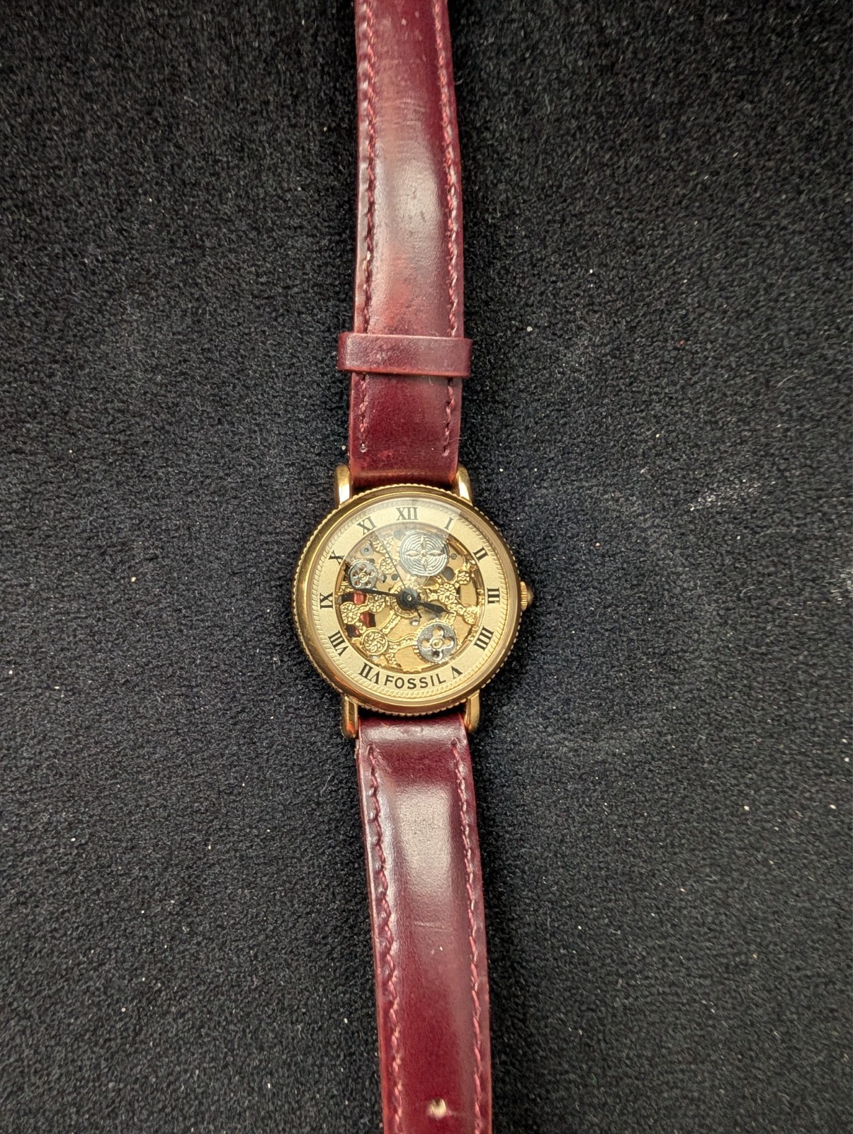 Fossil PC-9662 Skeleton Women’s Watch Gold Tone Genuine Leather Working