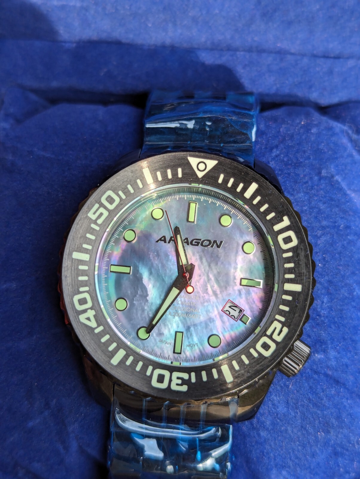 ARAGON DIVEMASTER EVO IP Black 45mm Automatic Platinum MOP NH35 24 Jewels