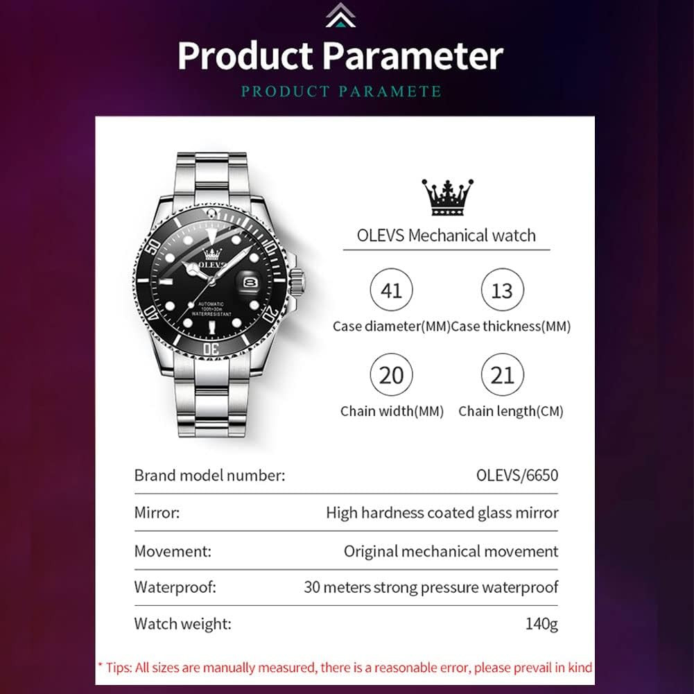 Elegant Men’s Automatic Mechanical Watch – Battery-Free, Stainless Steel