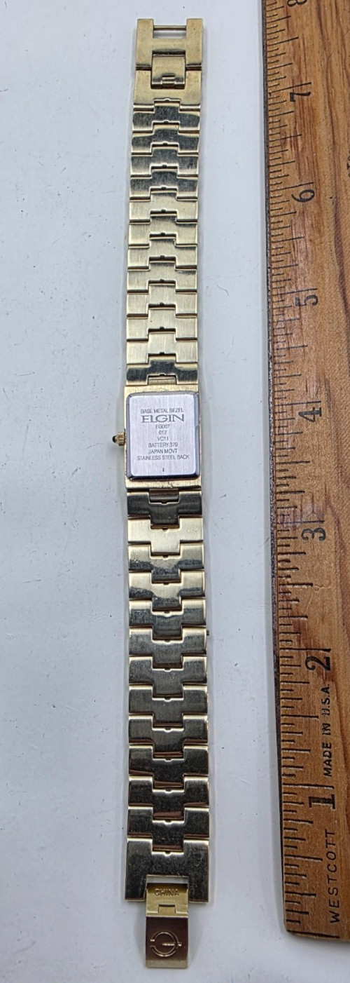 Vintage Elgin Gold Plated Rectangle Watch FG007N Black Textured Dial, Real Diamo