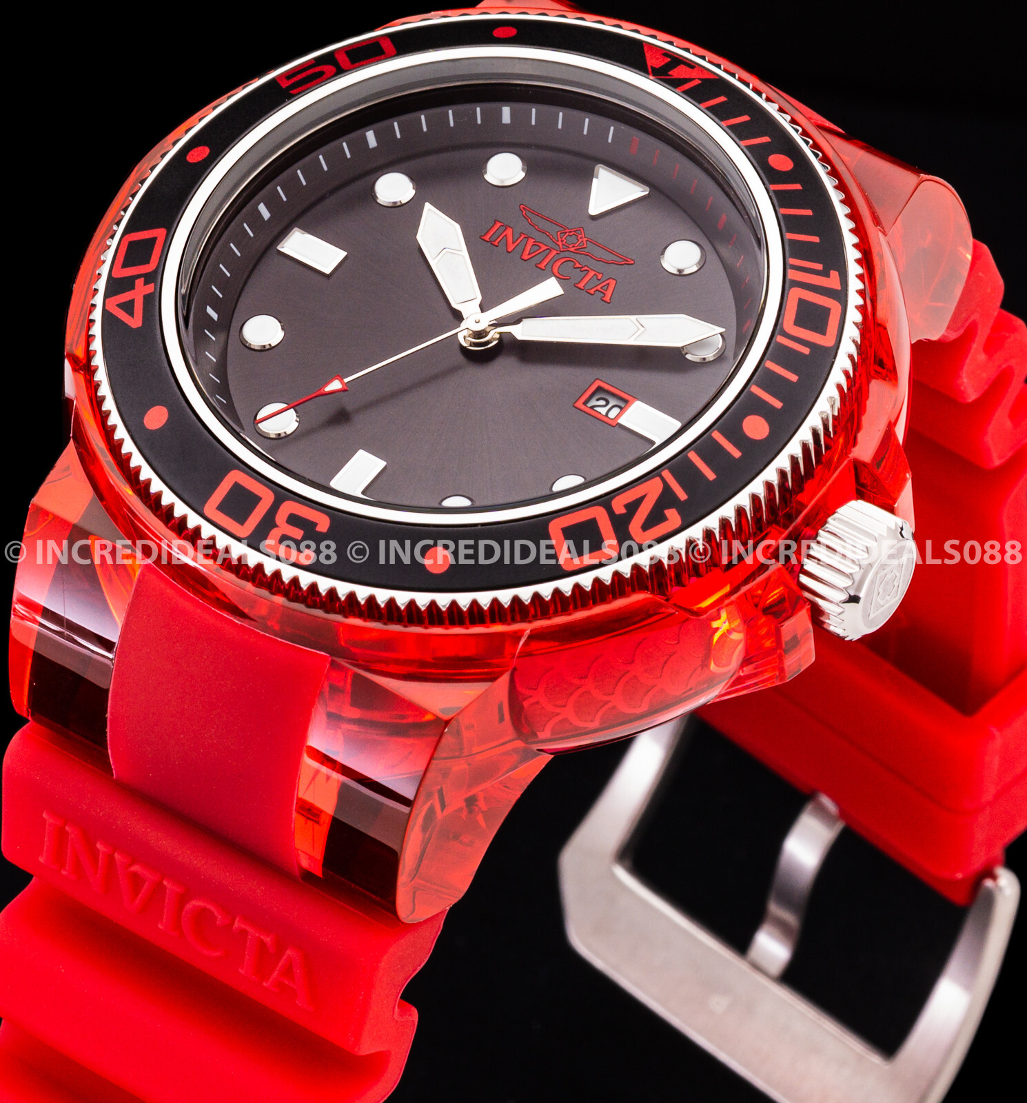 Invicta GRAND PRO DIVER ANATOMIC Red Silver Black SS Stylish Bold Mens Watch